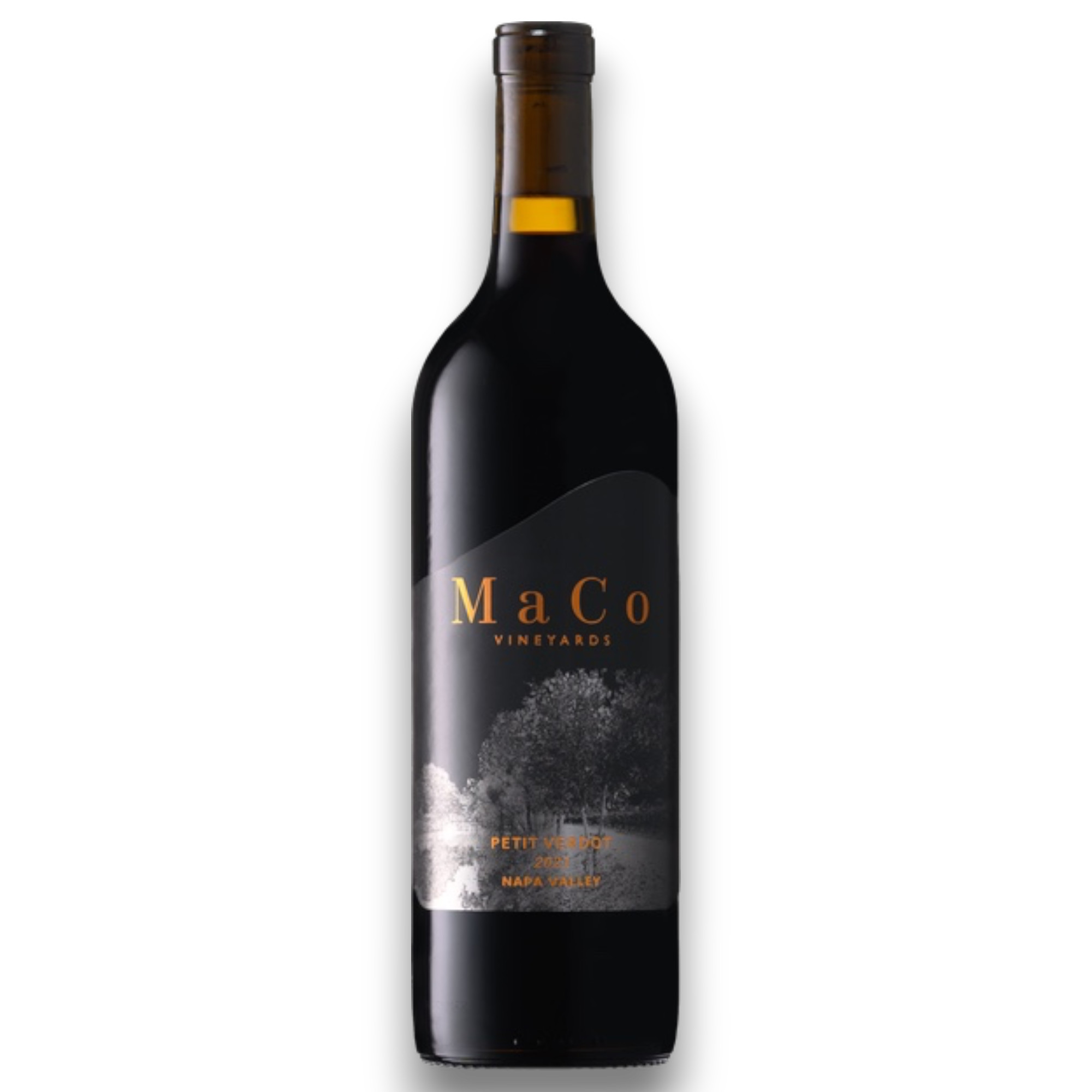 Botella de Maco Petit Verdot, vino tinto de Petit Verdot de Valle de Guadalupe, México