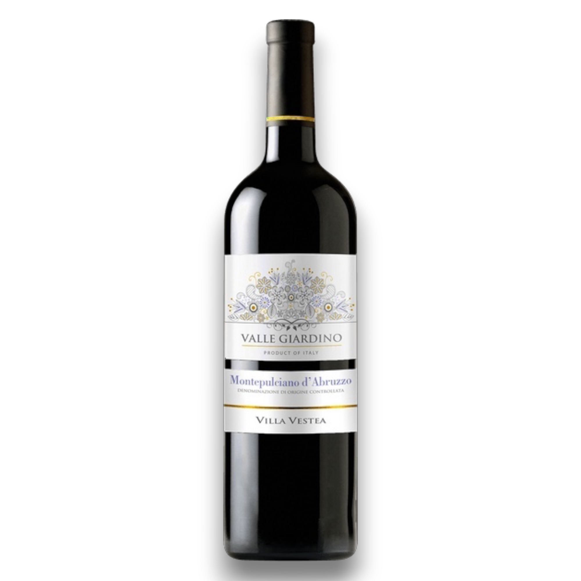 Botella de Valle Giardino Montepulciano D'Abruzzo, vino tinto de Montepulciano de Italia