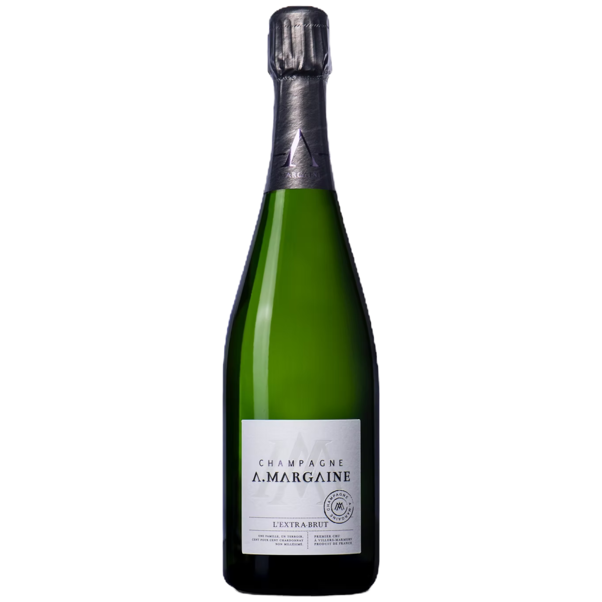 Botella de A. Margaine Extra Brut, vino espumoso de Champagne de Champagne, Francia