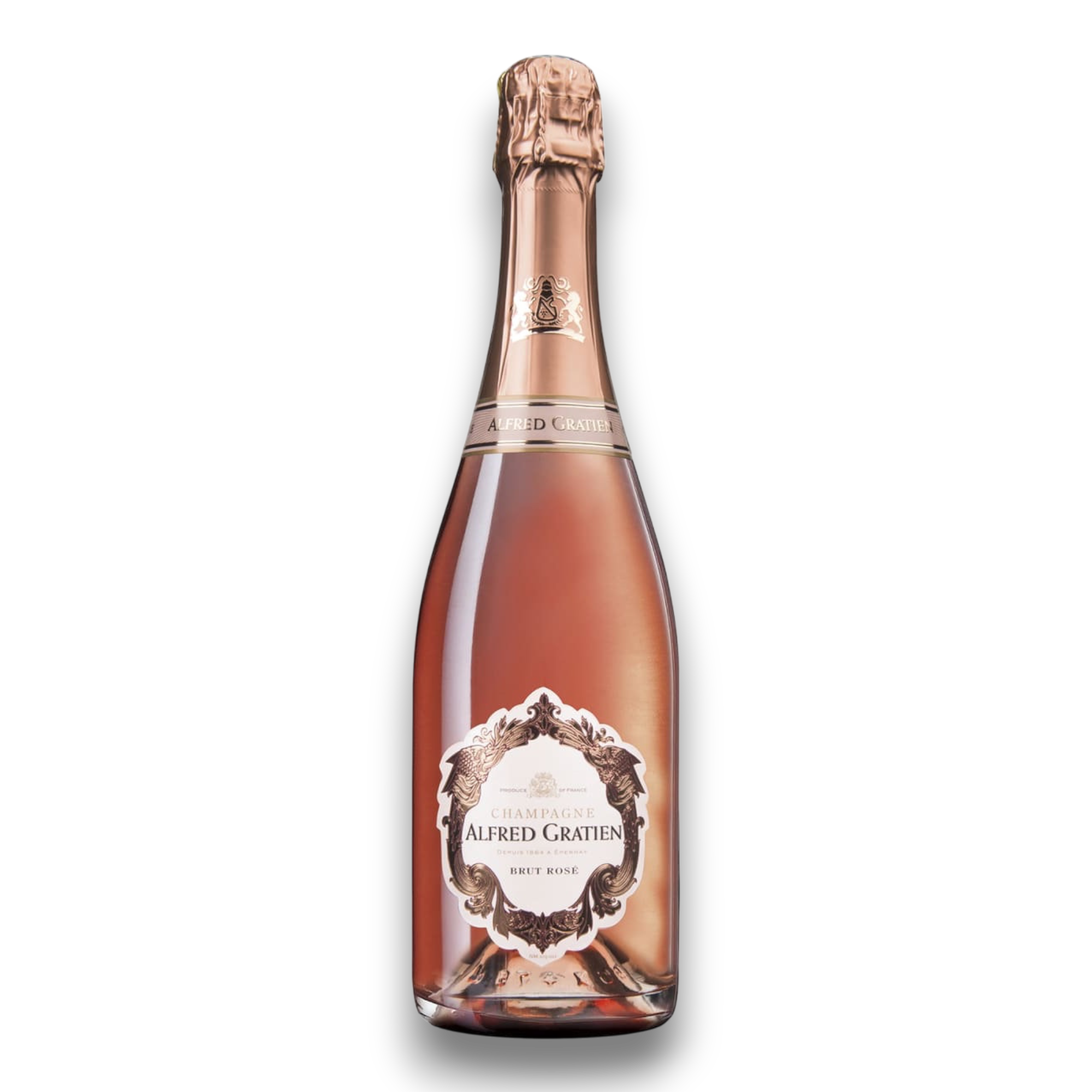 Botella de Alfred Gratien Rosé Brut, vino espumoso de Champagne de Champagne, Francia