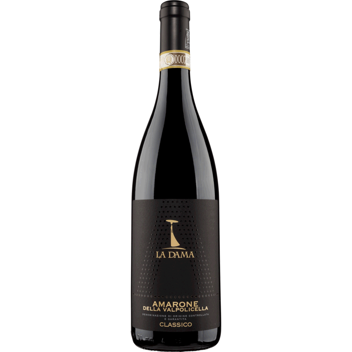 Botella de Amarone Della Valpolicella La Dama, vino tinto de Italia
