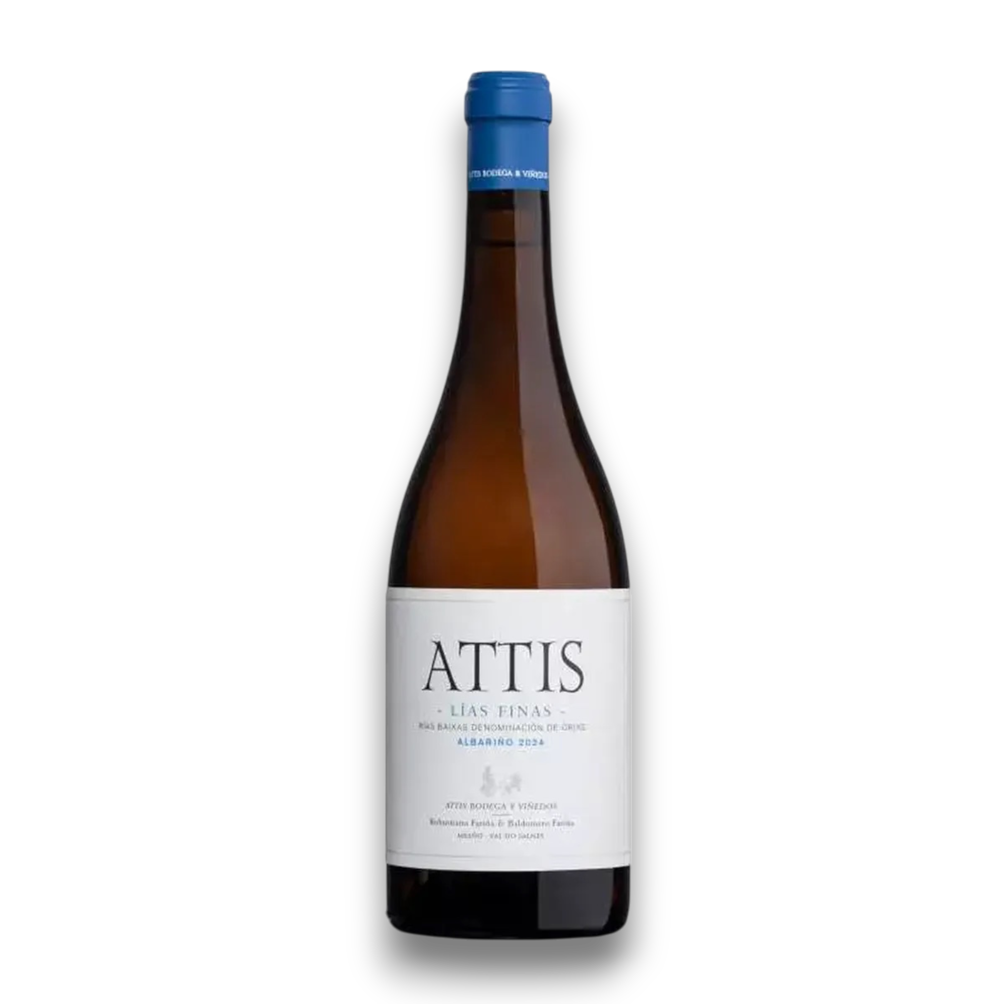 Botella de Attis Albariño Lías Finas, vino blanco de Albariño de Galicia, España