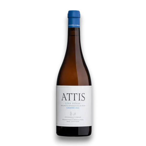 Botella de Attis Albariño Lías Finas, vino blanco de Albariño de Galicia, España