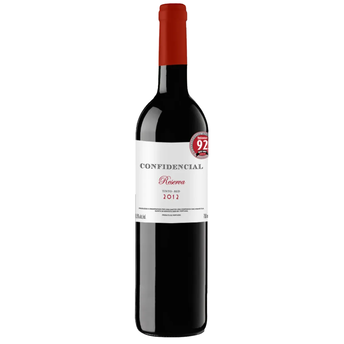 Botella de Confidencial, vino tinto de España