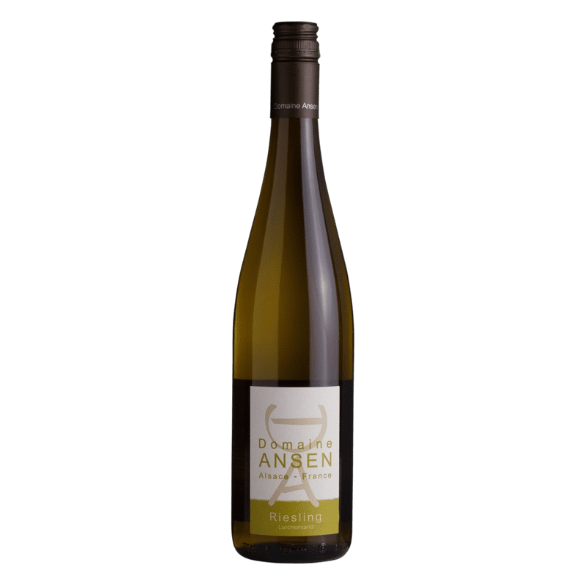 Botella de Domaine Ansen Riesling, vino blanco de Riesling de Alsacia, Francia