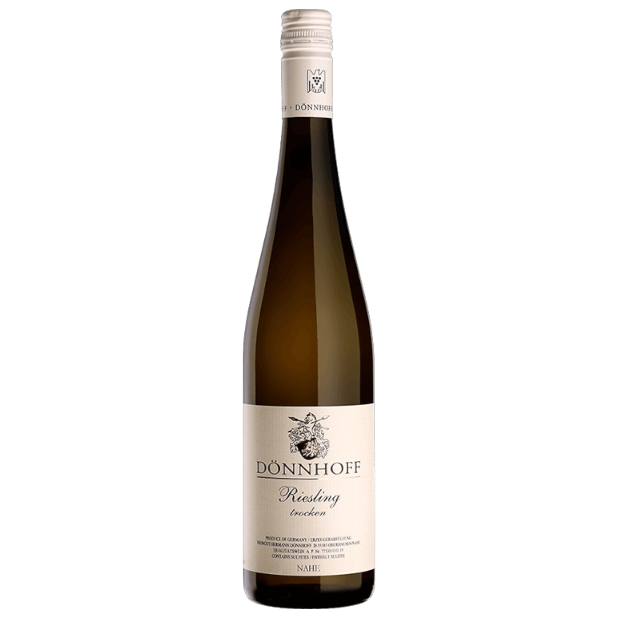 Botella de Donhoff Riesling Trocken, vino blanco de Riesling de Alemania