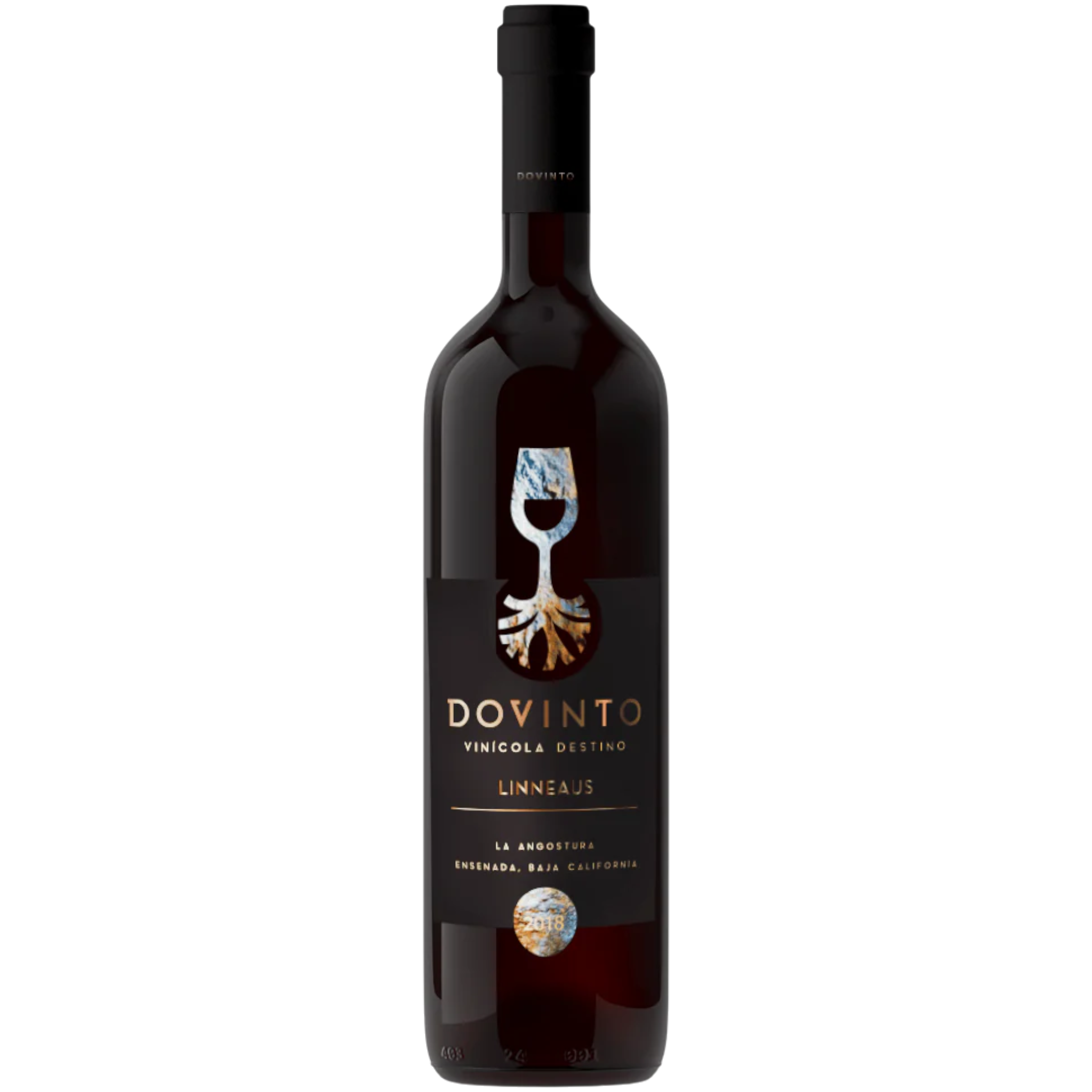 Botella de Dovinto Linneus, vino tinto de Valle de Guadalupe, México