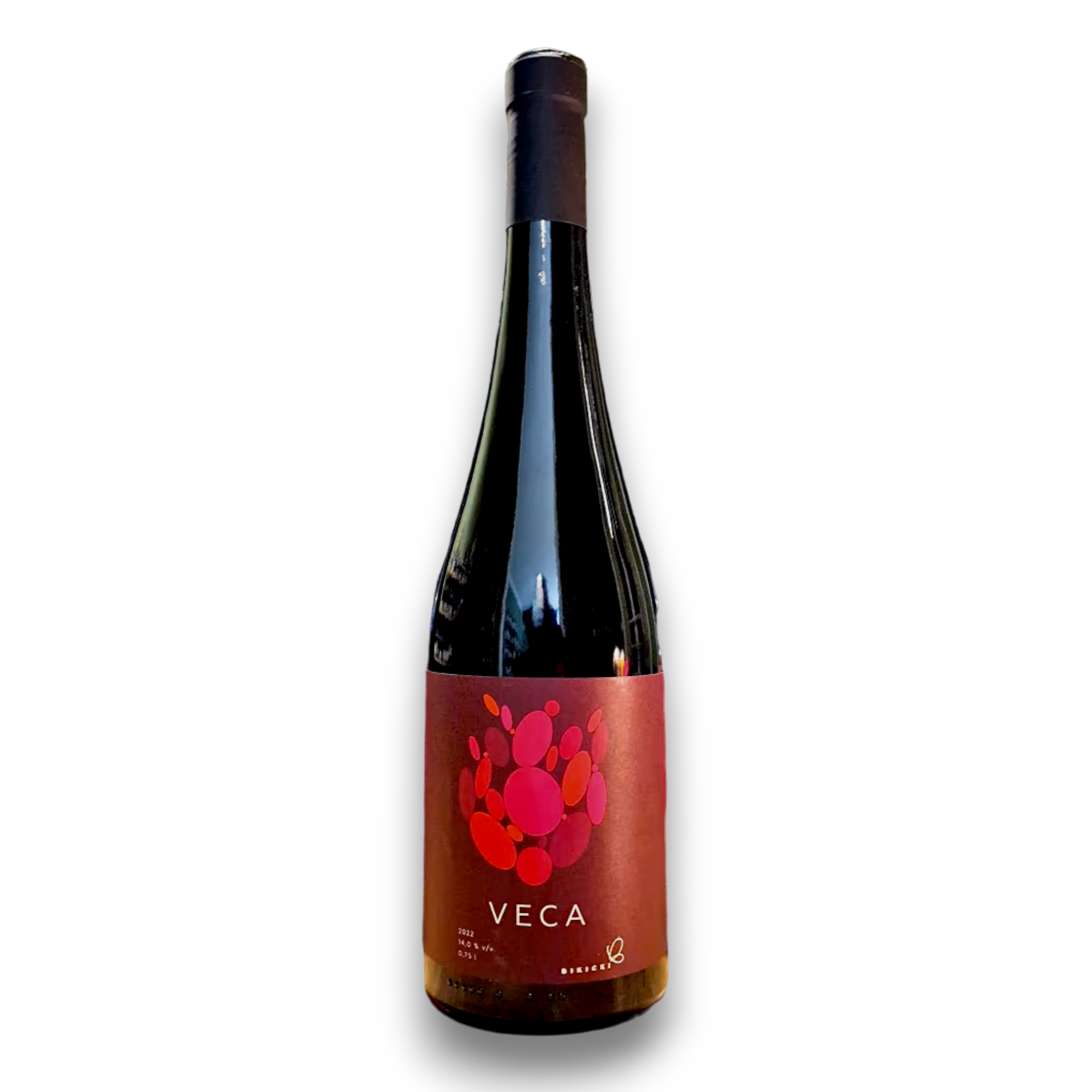 Botella de Veca, vino tinto