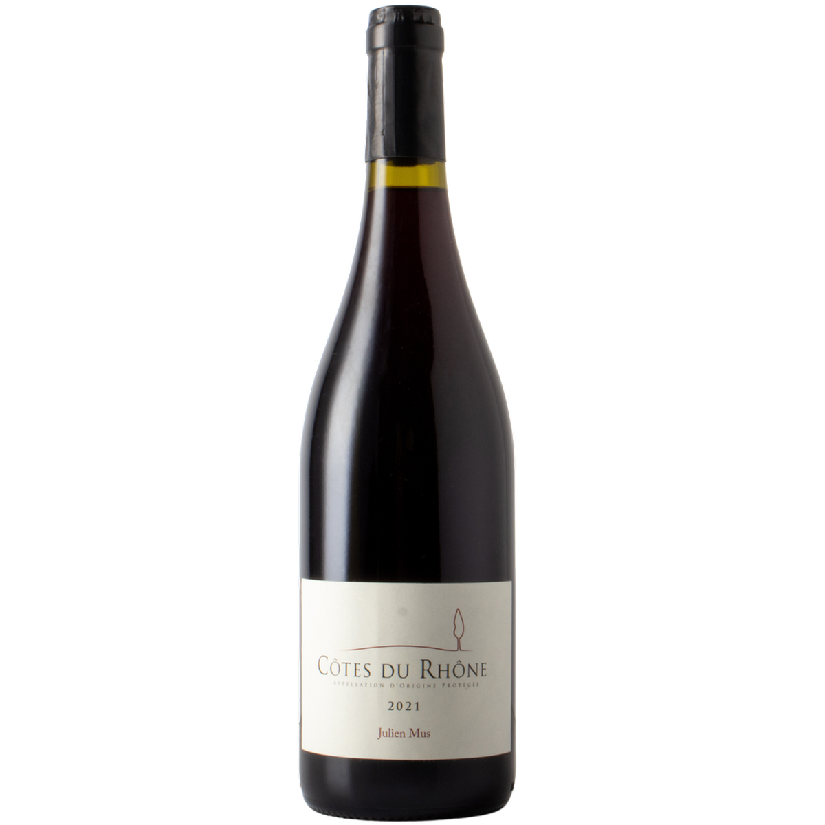 Botella de Julien Mus Côtes Du Rhone, 2021, vino tinto de Francia