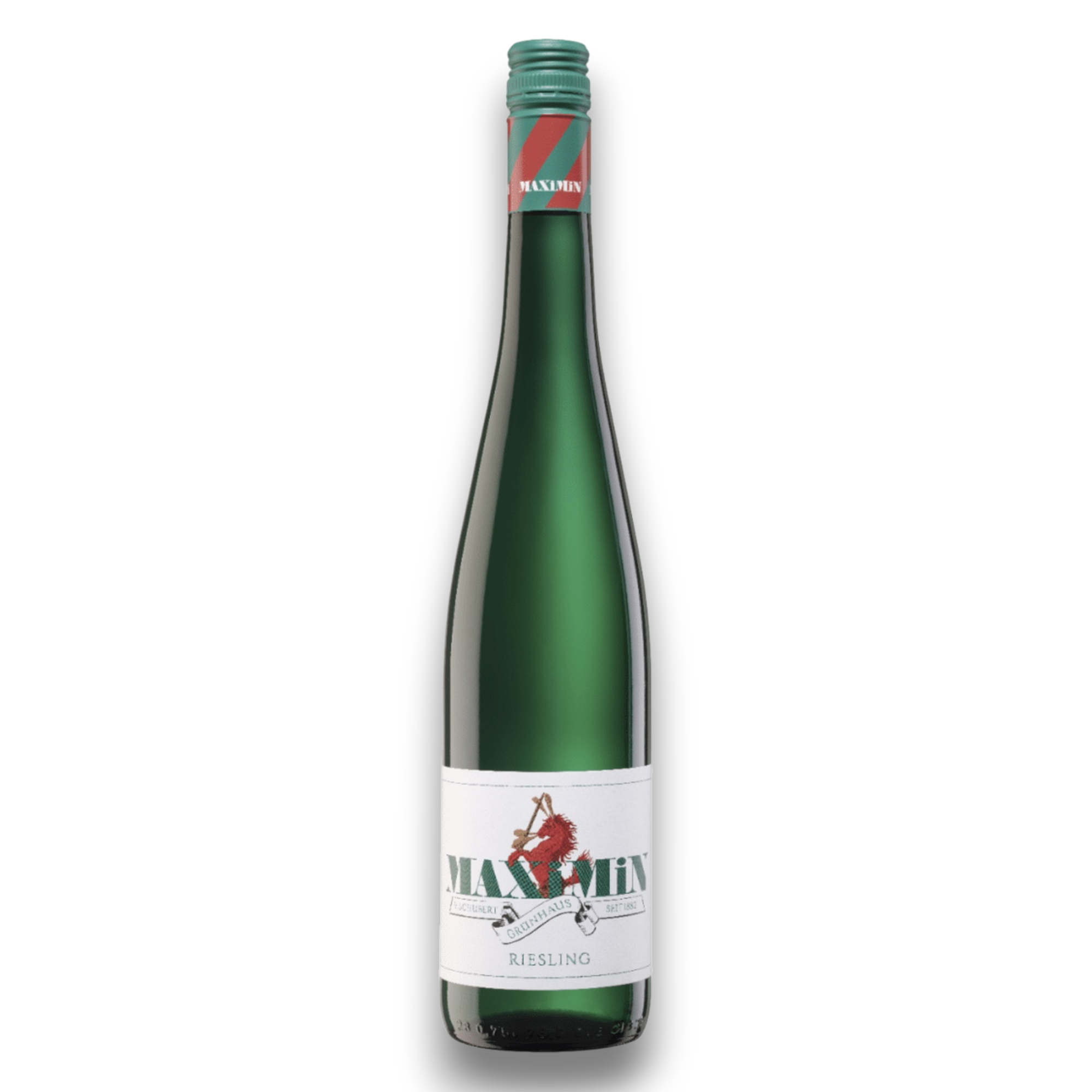 Botella de Maximin Riesling, vino blanco de Riesling de Mosel, Alemania