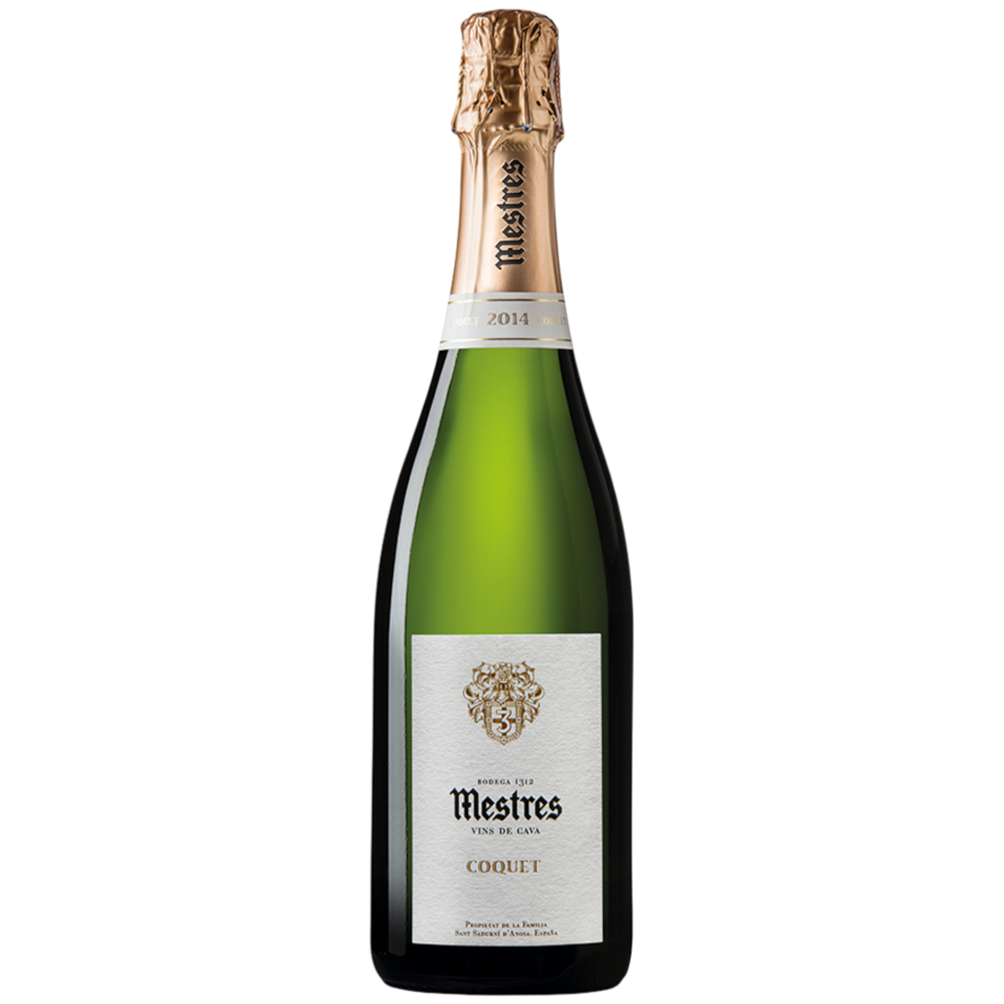 Botella de Mestres Coquet, vino espumoso de Cava de Cava, España