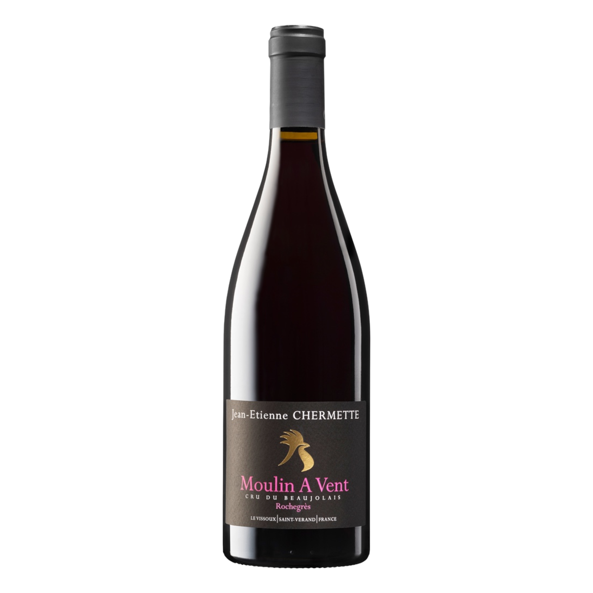 Botella de Moulin A Vent Chermette, vino tinto de Beaujolais, Francia