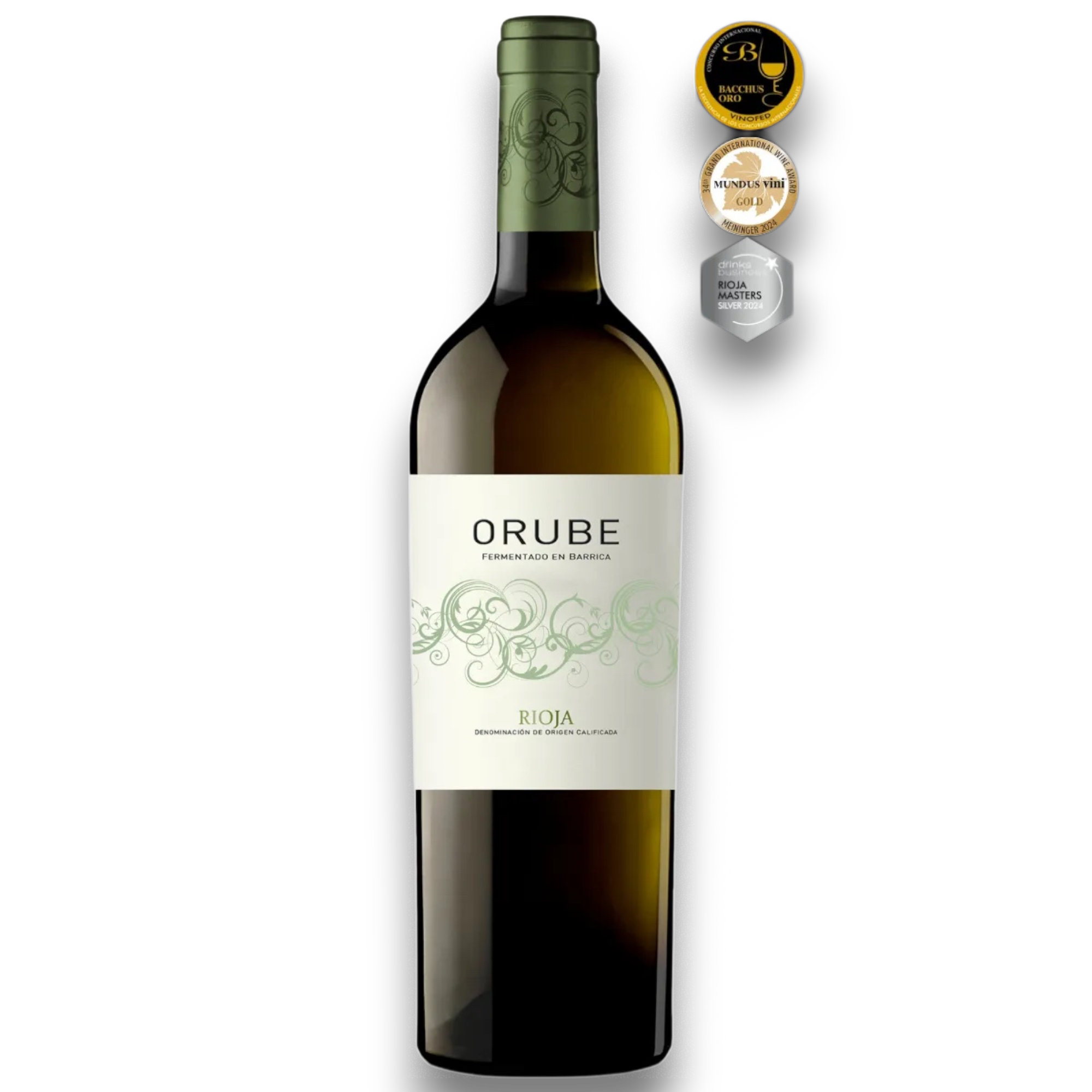 Botella de Orube Blanco Barrica, vino blanco de Rioja, España