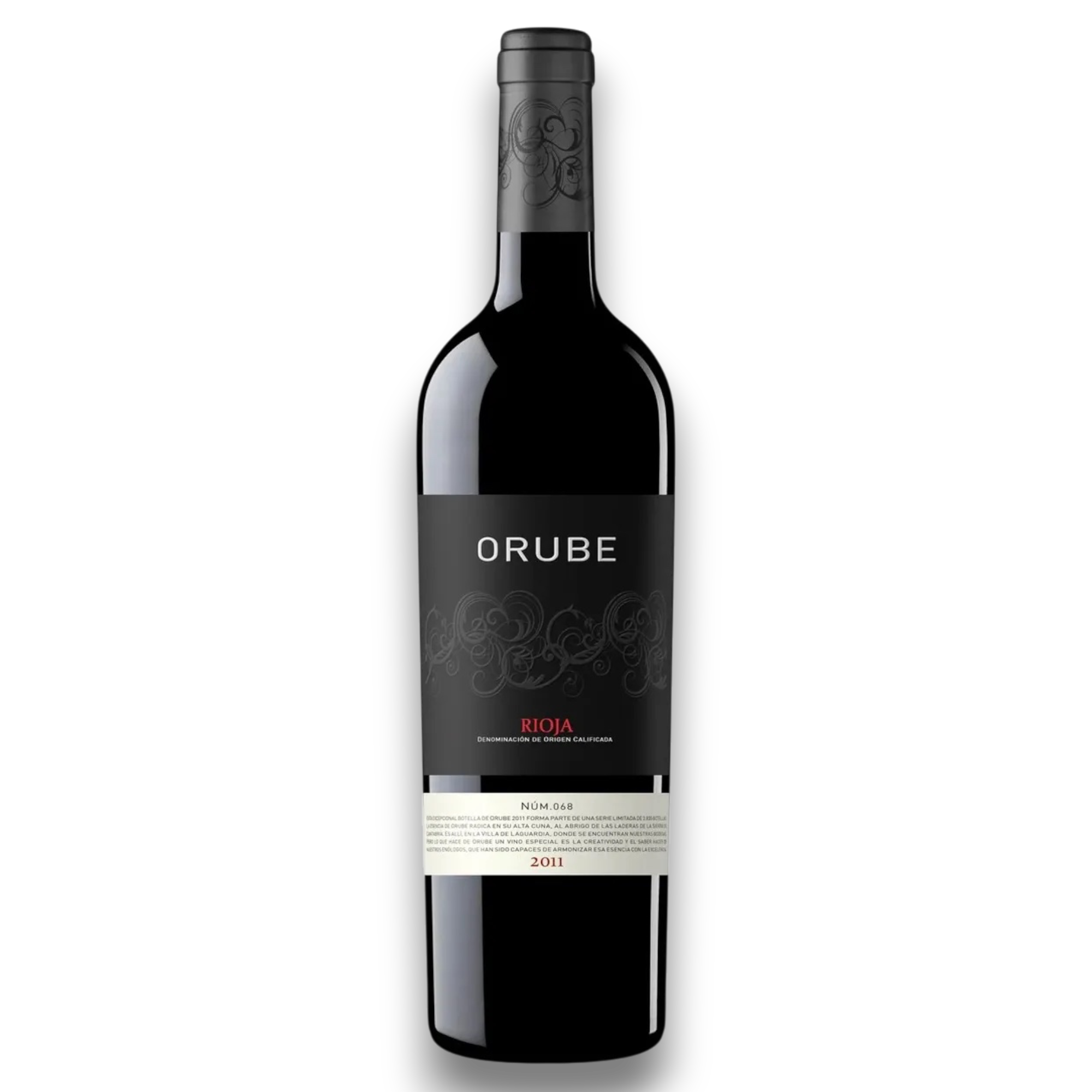 Botella de Orube Reserva De La Familia, vino tinto de Tempranillo de Rioja, España
