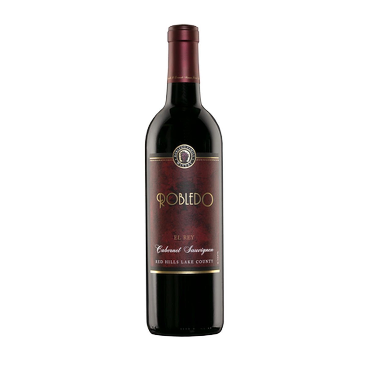 Botella de Robledo El Rey, vino tinto de Napa, México