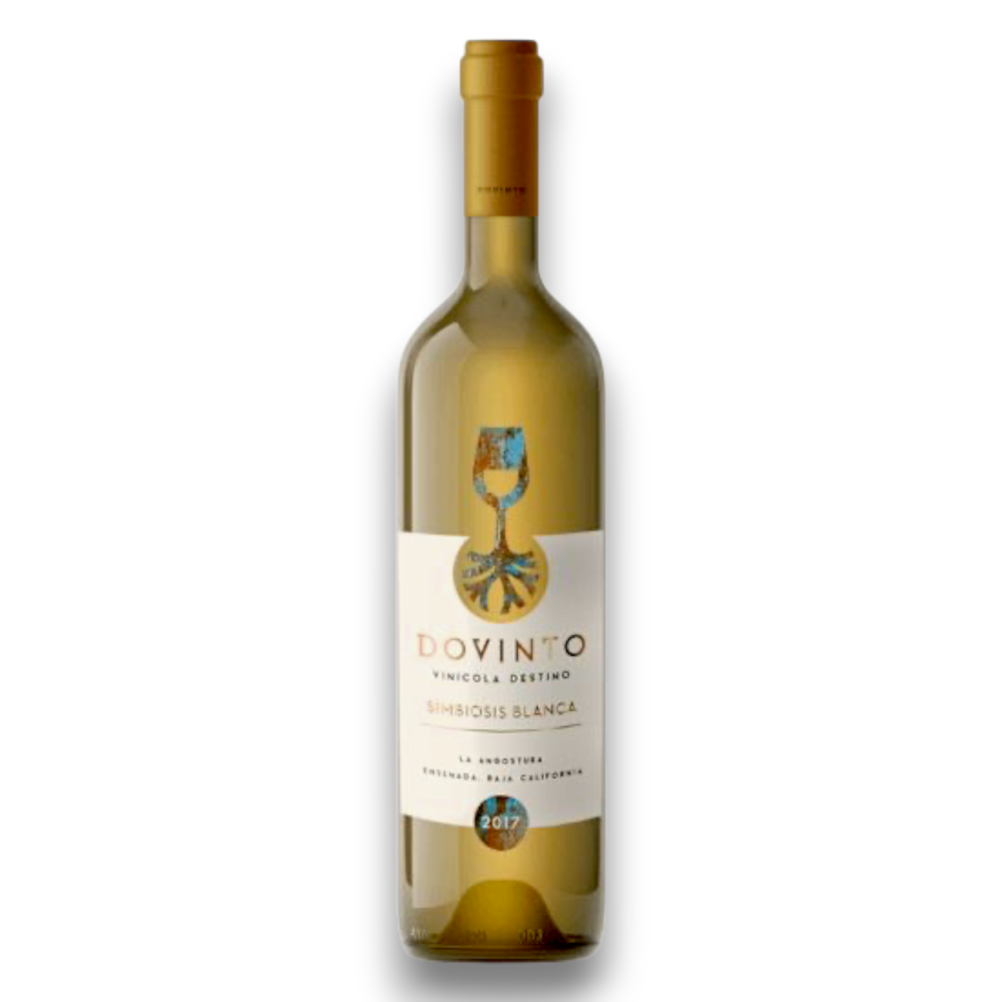 Botella de Dovinto Simbiosis Naranja, vino blanco de Valle de Guadalupe, México