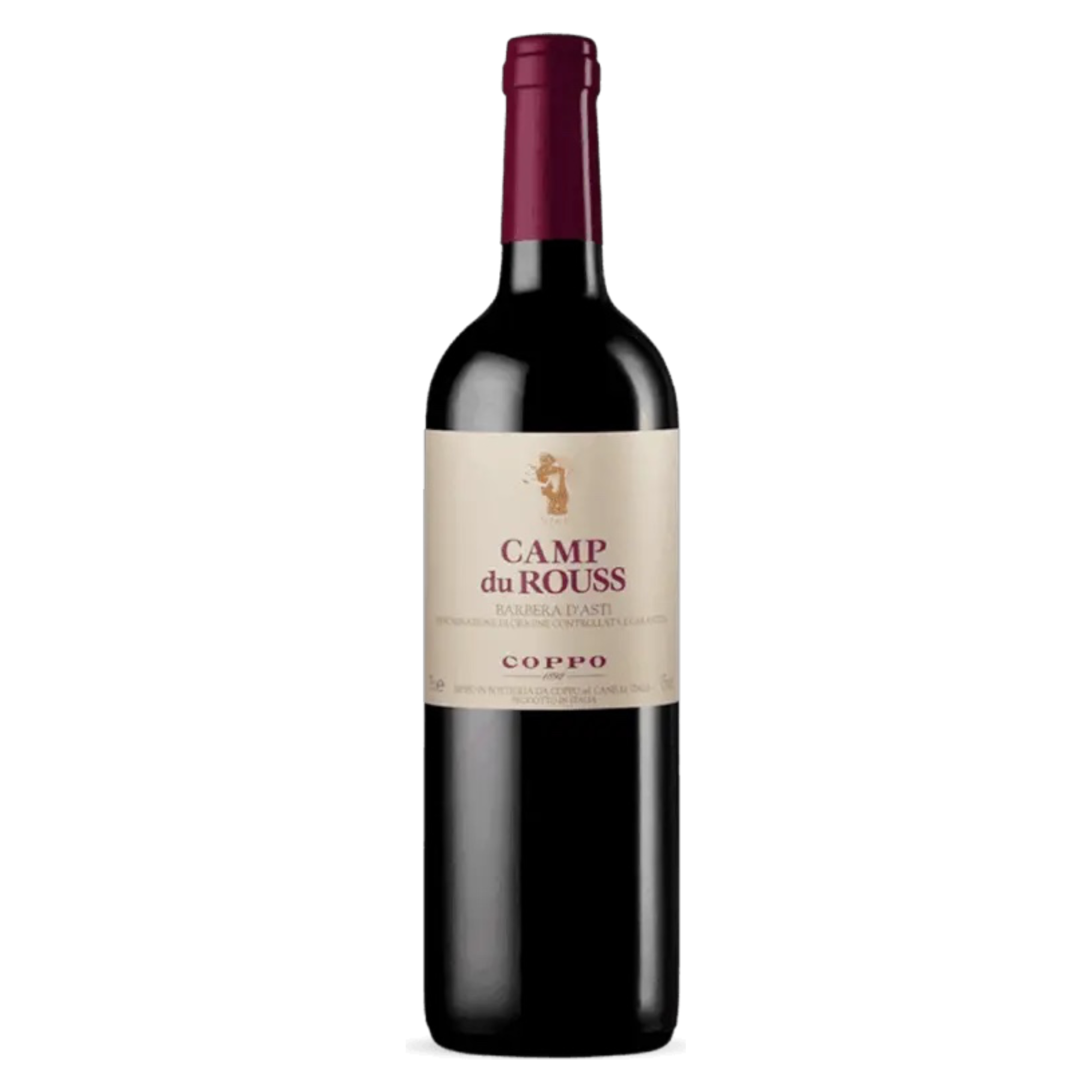 Botella de Barbera d'Asti 2020 Camp du Rouss, vino tinto de Barbera de Italia
