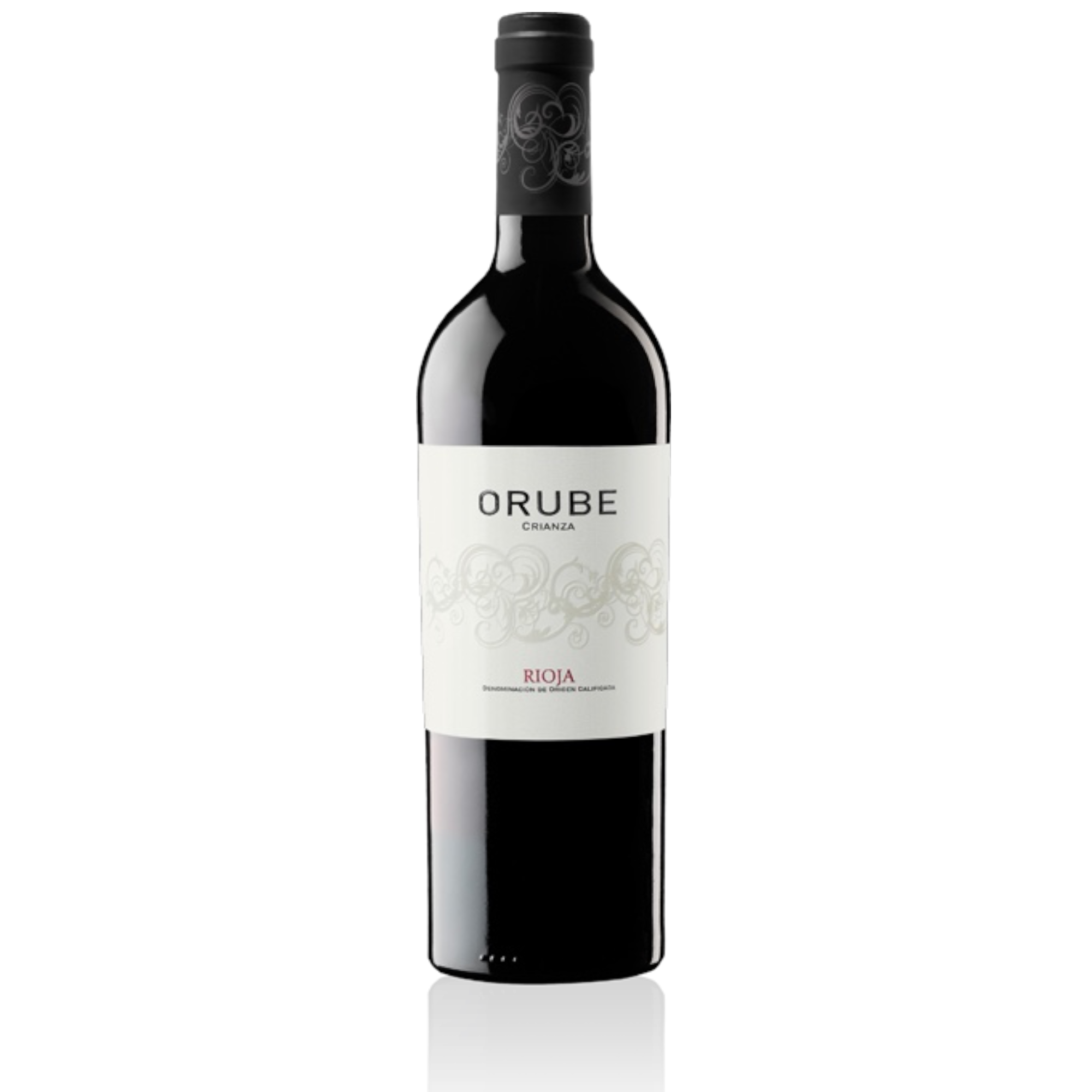 Botella de Orube Crianza, vino tinto de Tempranillo de Rioja, España