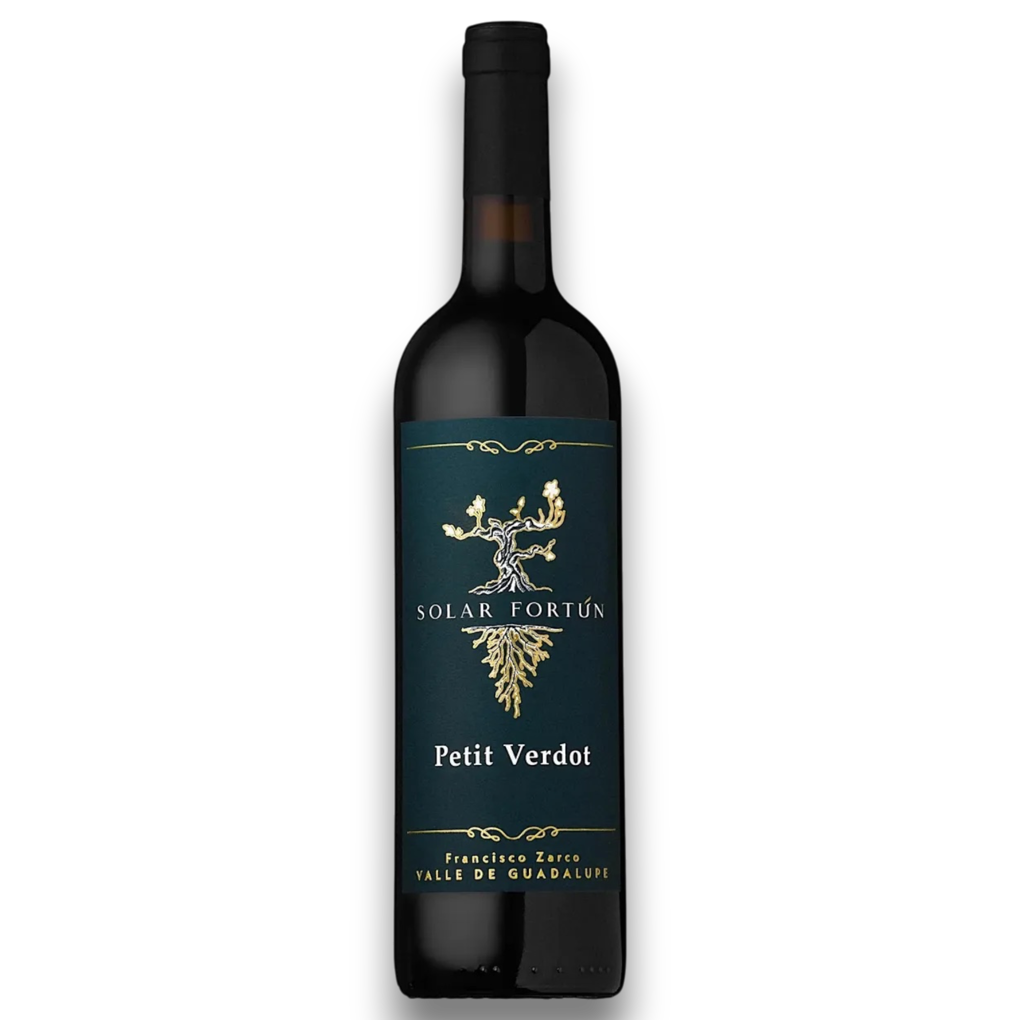 Botella de Solar Fortún Petit Verdot, vino tinto